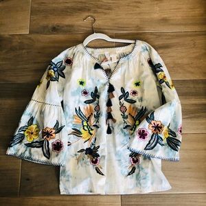 Chico’s embroidered bell sleeve boho top sz 0.